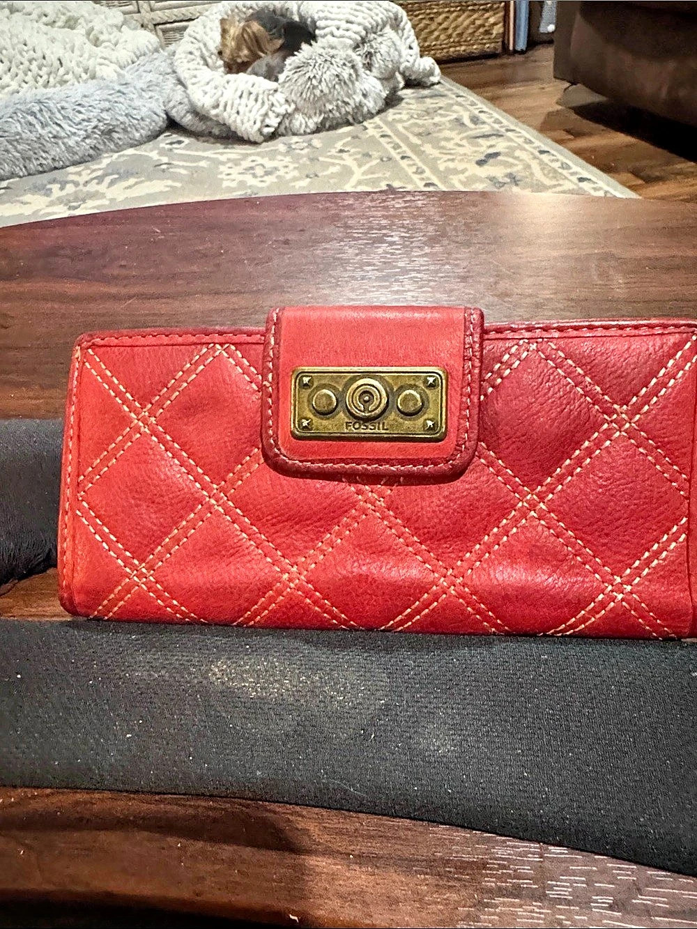 Fossil Vintage Quilted Red Leather Wallet